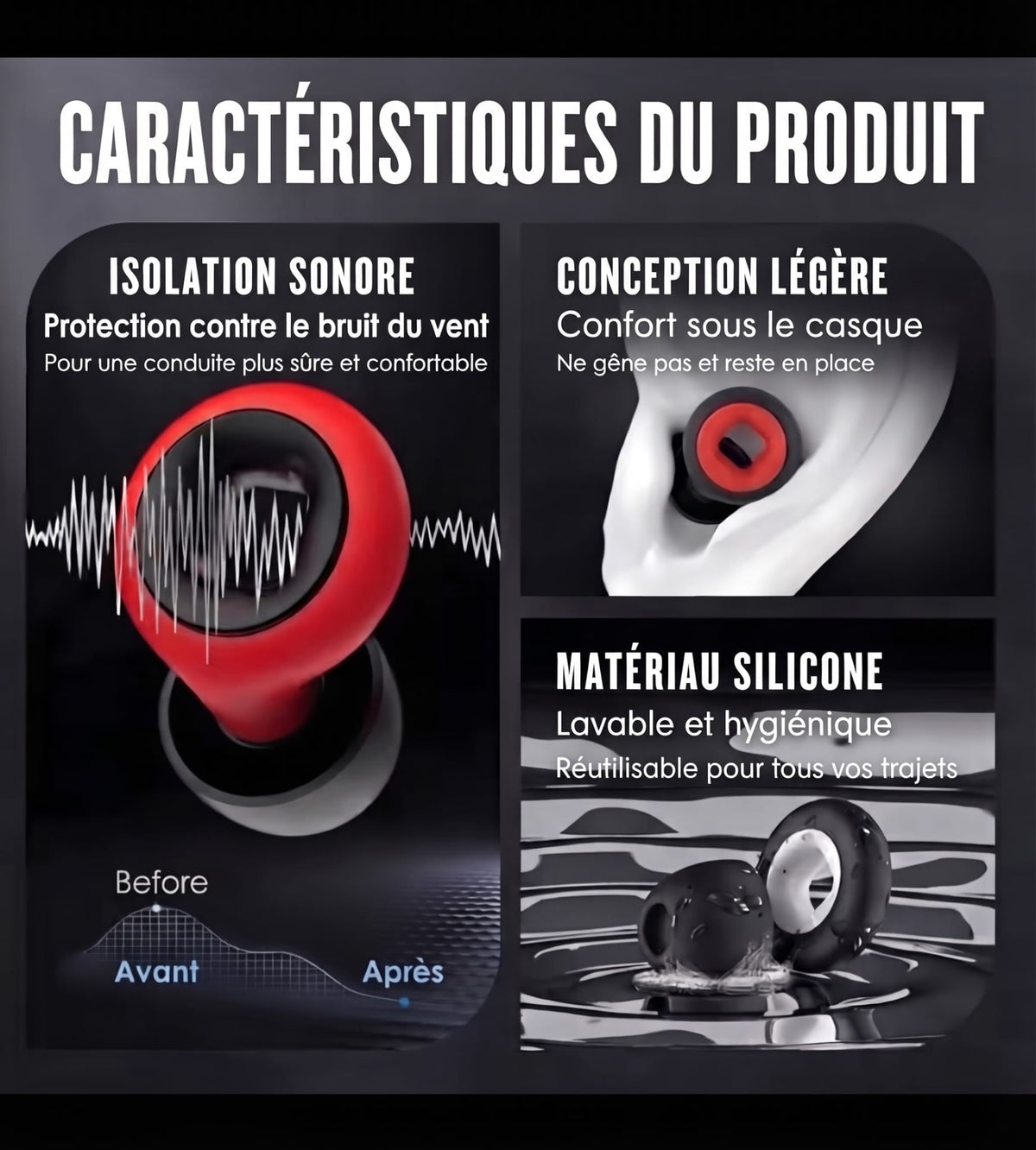 Bouchons d'Oreilles Moto - Forte Réduction du Bruit & Vent