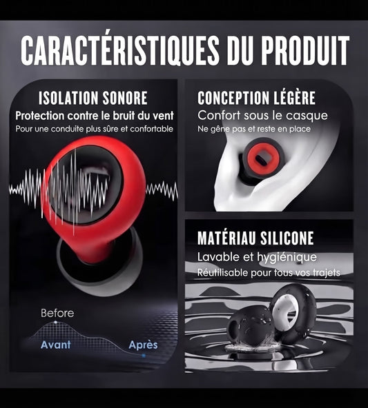Bouchons d'Oreilles Moto - Forte Réduction du Bruit & Vent