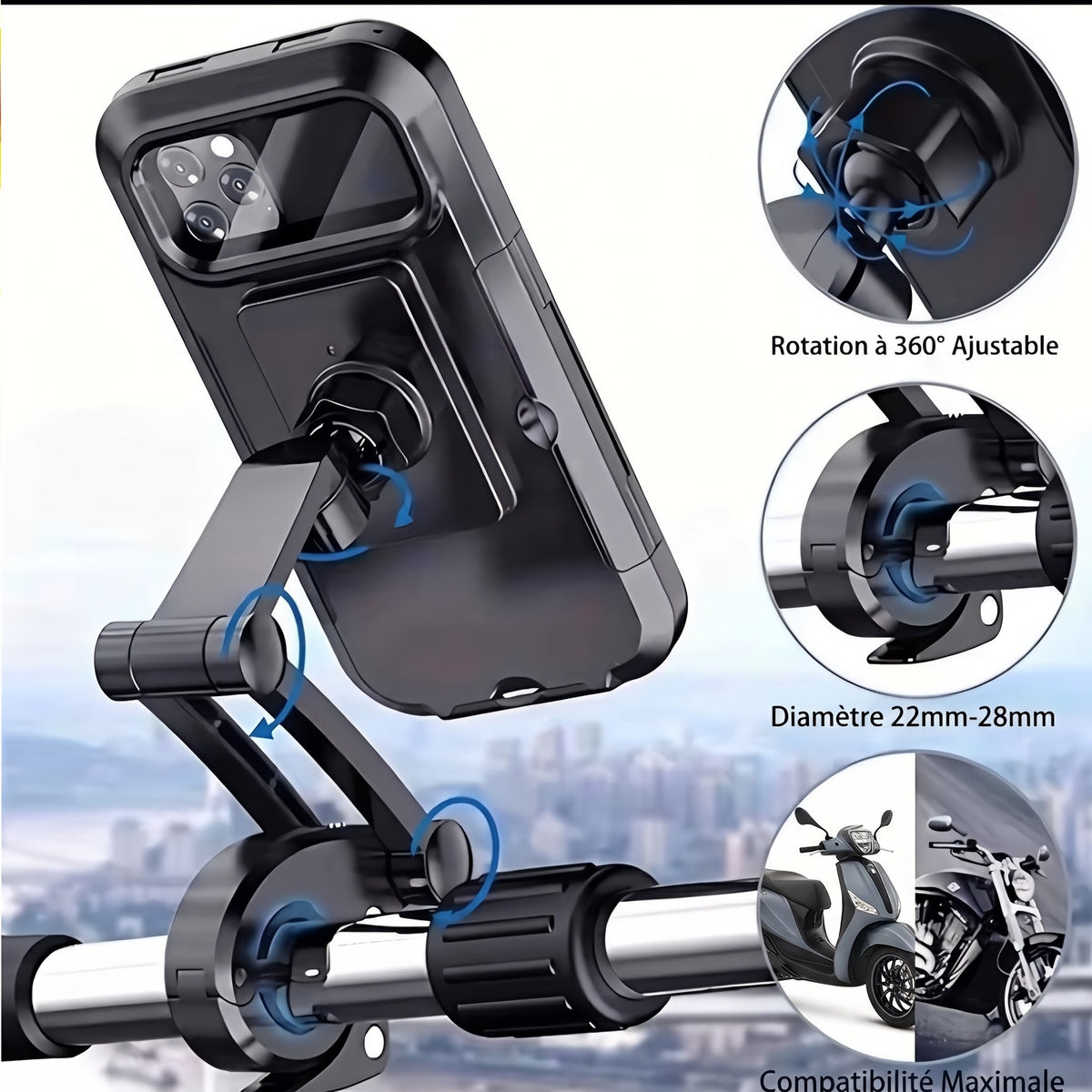 Support Téléphone Moto Scooter Étanche Imperméable et Antichoc